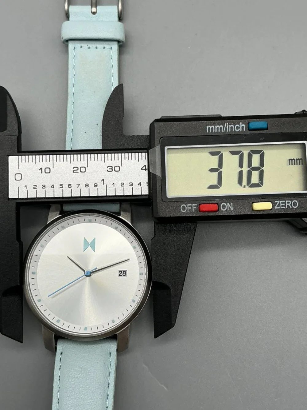 MVMT Skyline Womens Watch 38mm Silver Tone Blue Leather Band New Battery